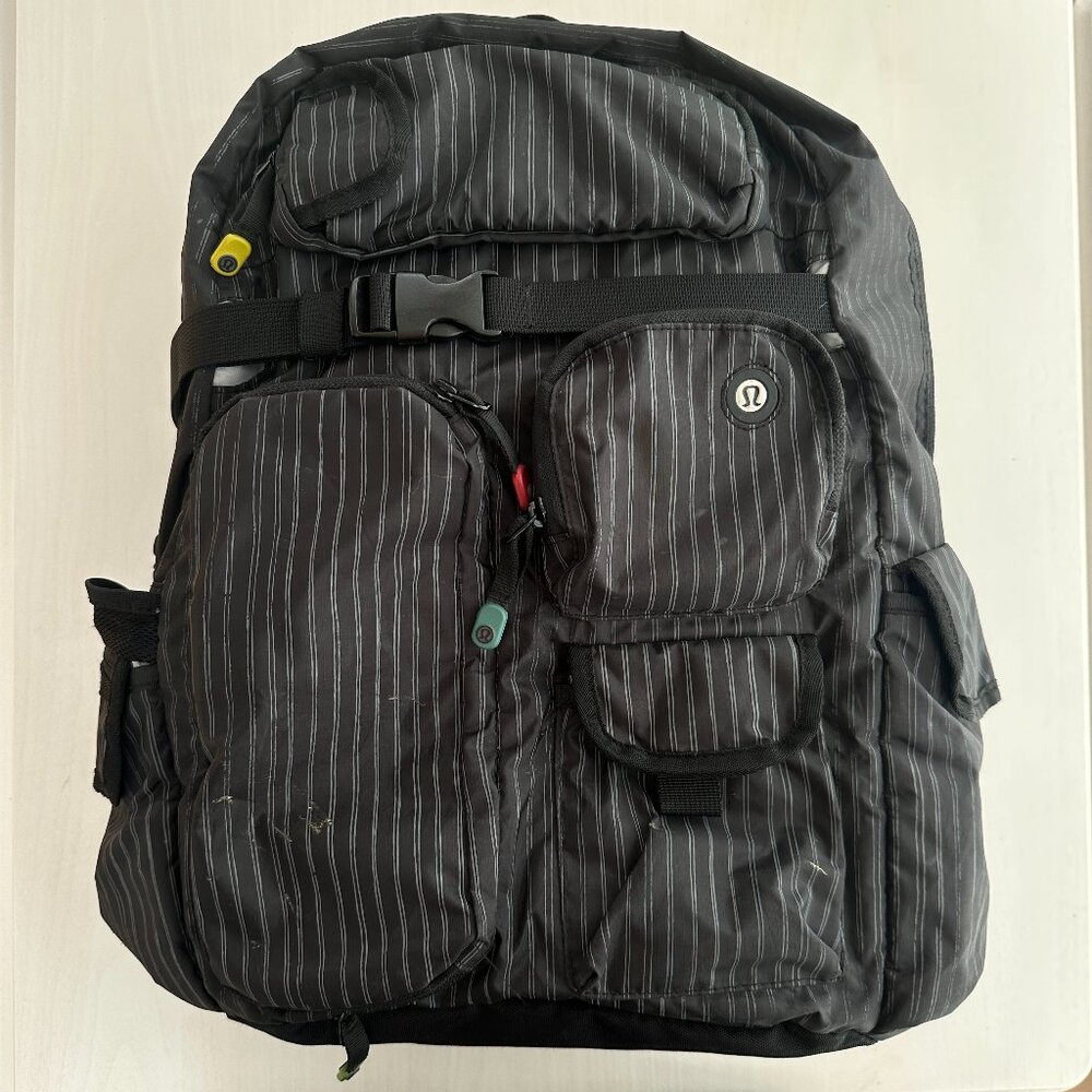 Lululemon Black Pinstripe Cruiser Multi-Pocket Backpack